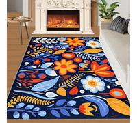 Mexican Flowers Rugs for Girls Bedroom 60x90 cm, Non-Slip Washable Colorful Floral Design Area Rug for Women, Soft Low-Pile Botanical Carpet, Abstract Boho Style
