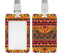 Mexican Folk Art Boho Badge Holder with Lanyard, Vertical ABS Plastic ID Card Holder Fashion Name Badge Holders Office ID Card Protector for Teacher Nurse Employee Security Staff