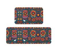 Mexican Folk Art Boho Christmas Kitchen Mats, 2pcs Cushioned Kitchen Mats for Floor, Non Slip Mat for Kitchen, Floor