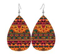 Mexican Folk Art Boho Earrings for Women Teardrop Dangle Earrings Boho Lightweight Unique Leather Earrings Fashion Pendant for Birthday Gift Fashion Jewelry