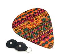 Mexican Folk Art Boho Guitar Picks 6 Pack with Leather Guitar Pick Holder Keychain, Plectrum Key Fob Cases Bag, Abstract Art Plectrum for Acoustic Electric Guitar, Ukulele 0.96mm