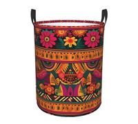 Mexican Folk Art Boho Laundry Basket with Handles Round Laundry Hamper Waterproof Clothes Storage Basket Collapsible Tall Basket Organizer Lightweight Dirty Clothes Hamper Medium