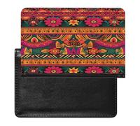 Mexican Folk Art Boho Passport Holder for Travel Document Holders PU Leather Credit Card Holder Minimalist Front Pocket Wallet Fashion Passport Wallet Cover Case Slim Bifold