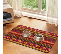 Mexican Folk Art Boho Patterned Pet Feeding Mat with Water-Absorbing PU Top & Rubber Base - Anti-Slip Dog Cat Food Mat for Cats, Dogs & Pets, 40x60cm