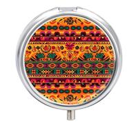 Mexican Folk Art Boho Pill Organizer 3 Compartment Travel Pillbox with Mirror Daily Medicine Pill Case Metal Pill Box for Purse & Pocket Portable Small Medicine Box Round Vitamin Case Container