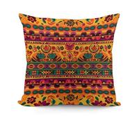 Mexican Folk Art Boho Plush Cushion Covers, 18x18 Inch Comfortable Pillow Cases with Hidden Zipper, Square Decorative Throw Pillow Cover for Living Room Bedroom Sofa, No Insert Included