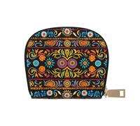Mexican Folk Art Boho Print Coin Purse Wallet for Men&Women, Cute Leather Credit Card Holder Zipper Mini Pouch Change Purses, White, One Size, Coin Purse