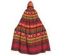 Mexican Folk Art Boho Print Hooded Cloak,Halloween Hooded Cloak,Halloween Christmas Cosplay Costume