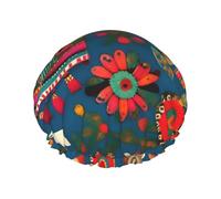 Mexican Folk Art Boho Print Lightweight And Elasticated Waterproof Shower Cap, Double Layer Waterproof Hair Cap