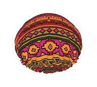 Mexican Folk Art Boho Print Shower Cap For Women Reusable Double-Layer Fabric Shower Caps Girls Hair Caps