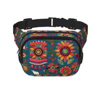Mexican Folk Art Boho Print Waist Pack Square Waist Bag Workout Hiking Running Travel Gym Pretty Zipper Fashion
