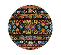 Mexican Folk Art Boho Printed Gaming Mouse Pad 4 PCS, Round Non-Slip Rubber Base Laptop Mousepad Desk Mat for Gamer, Office, Home