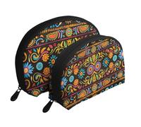 Mexican Folk Art Boho Printed Makeup Bags 2-Piece Portable Shell Travel Toiletry Bag Cosmetic Organizer Bag for Women