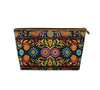 Mexican Folk Art Boho Printed Travel Cosmetic Bags with Gold Zipper Makeup Organizer Cosmetic Case Toiletry Bag for Women Mom Girls