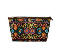 Mexican Folk Art Boho Printed Travel Cosmetic Bags with Silver Zipper Makeup Organizer Cosmetic Case Toiletry Bag for Women Mom Girls