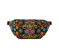 Mexican Folk Art Boho Printed Waist Bag Adjustable Bum Bag Lightweight Travel Waist Fanny Pack Belt for Walking Cycling Hiking Travel