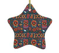 Mexican Folk Art Boho Printing Vintage Christmas Ornaments Ceramic Star Design For Tree Farmhouse