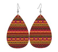 Mexican Folk Art Boho Teardrop Leather Earrings Ladies Print Pendant With Hook Fashion Vintage Party Daily Wear