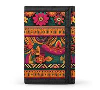 Mexican Folk Art Boho Wallet,Credit Card Holder,Three-fold Wallet for Passport Covers, Purse Passport Bag for Men Women