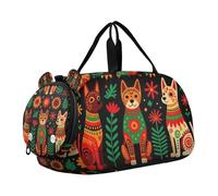 Mexican Folk Art Colorful Dog Floral Small Gym Bag with Shoes Compartment Large Capacity Kids Overnight Duffel Bag for Travel, Sports, Duffel, Weekender
