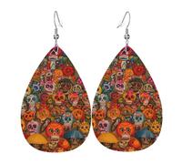 Mexican folk art Leather Earrings for Women Teardrop Dangle Earrings Lightweight Unique Custom Picture Earrings Jewelry Fashion Pendant and Valentine Birthday Party Gift