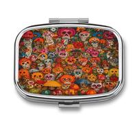Mexican Folk Art Pill Box Pill Organizer Pill Case 2 Compartment Medicine Pill Organizer Small Pill Case Pill Container Pill Holder Cute Pill Box Mini Pill Case