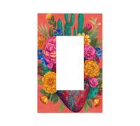 Mexican Folk Art Sacred Heart Cacti Flowers Light Switch Wall Plate Faceplate Cover Single Rocker 1 Gang Decorator Outlet Receptacle Covers for Home Kitchen Room Bathroom Decor