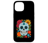 Mexican Folk Art Sugar Skull with Roses and Sunflowers Case for iPhone 15