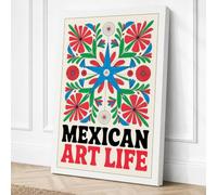 Mexican Folk Celebration Boho Canvas Wall Art Print 18x12 Inch