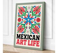 Mexican Folk Celebration Boho Canvas Wall Art Print 18x12 Inch