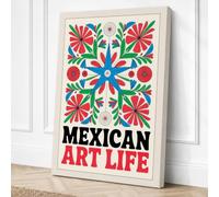 Mexican Folk Celebration Boho Canvas Wall Art Print 30x20 Inch