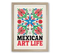 Mexican Folk Celebration Boho Framed Wall Art Print A1 (84.1×59.4cm) Oak, Wall Decor for Living Room, Bedroom, Office & Home, Ready to Hang, Art Gift