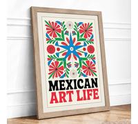 Mexican Folk Celebration Boho Framed Wall Art Print A2 Oak