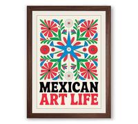 Mexican Folk Celebration Boho Framed Wall Art Print A3 (42×29.7cm) Walnut, Wall Decor for Living Room, Bedroom, Office & Home, Ready to Hang, Art Gift