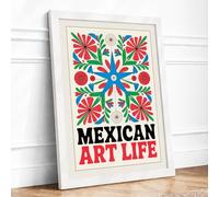 Mexican Folk Celebration Boho Framed Wall Art Print A3 White