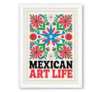 Mexican Folk Celebration Boho Framed Wall Art Print A4 (29.7×21cm) White, Wall Decor for Living Room, Bedroom, Office & Home, Ready to Hang, Art Gift