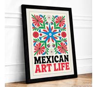 Mexican Folk Celebration Boho Framed Wall Art Print A4 Black