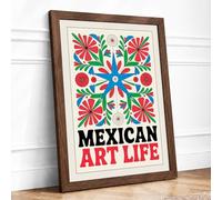 Mexican Folk Celebration Boho Framed Wall Art Print A4 Walnut