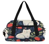 Mexican Folk Flowers Kids Duffle Bag Boys Girls Small Sport Dance Gym Bag for Overnight Travel Weekender Carry On, Strawberry Cat Kids Duffle Bag Boys Girls Small Sport Dance Gym Bag for Overnight