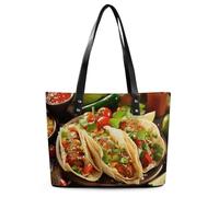 Mexican Food Leather Tote Bag for Women Work Shoulder Purses with Zipper Waterproof Large Computer Shoulder Bag Fashion Ladies Shoulder Handbag Reusable Shopping Bags