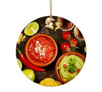 Mexican Food Print Ceramic Round Christmas Tree Hanging Multi-Scale Ornaments With Hanging For Home Decoration 3 Sizes