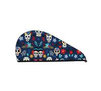 Mexican Halloween Floral Sugar Skull Bath Shower Cap for Women Coral Velvet Dry Hair Cap Absorbent Fast Drying Towels