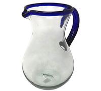 Mexican Hand Blown Glass Pitcher - Cobalt Blue Rim and Handle (84 oz)