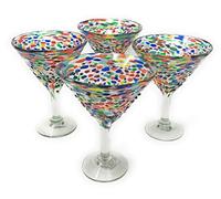 Mexican Hand Blown Glass - Set of 4 Hand Blown Modern Margarita Glasses - Confetti Rock (12 oz)