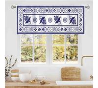 Mexican Kitchen Valance, Boho Blue Patchwork Tiles Floral Bird Dia De Los Muertos Traditional Ethinc Rod Pocket Small Short Window Curtains for Cafe Bedroom Living Room Bathroom Cabinet, 54"x18" Inch