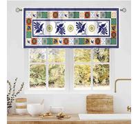 Mexican Kitchen Valance, Boho Colorful Patchwork Tiles Floral Bird Dia De Los Muertos Traditional Rod Pocket Small Short Window Curtains for Cafe Bedroom Living Room Bathroom Cabinet, 54"x18" Inch