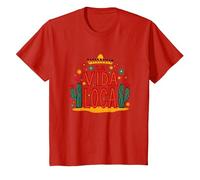 Mexican La Vida Loca Fiesta Sombrero Cactus Celebration T-Shirt, Kids, Red, 4 Years