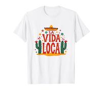Mexican La Vida Loca Fiesta Sombrero Cactus Celebration T-Shirt, Men, White, XL