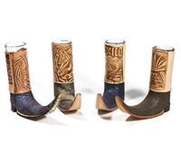 Mexican Leather Mini Boot Drink Shot - Original Artisan Bota Tribalera para Tequila - 1 Tequila Shot (Assorted Colors)