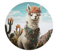Mexican Llama Cactus Blanket, Soft Living Room Home Decor Rug, Round Flannel Coverlet Soft Cozy Lightweight Throw for Couch Sofa Bed Home Decor